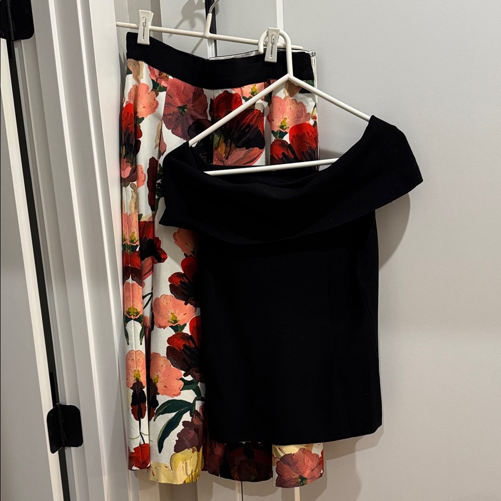 Floral Print Skirt with Black Off the Shoulder Top